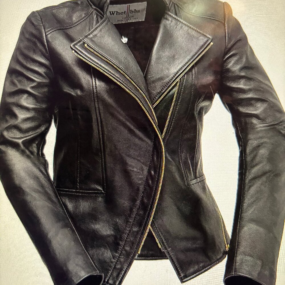 Women's Black Whet Blu Zoey Asymmetrical Leather Blazer - NWT - Size S